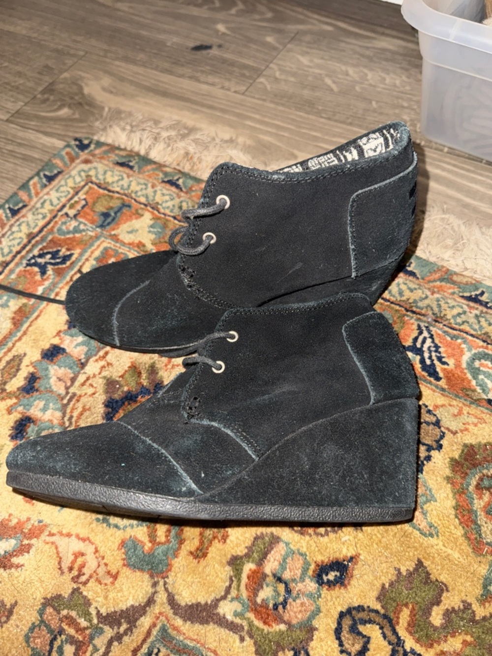 Toms Black Suede Wedge Ankle Boots
